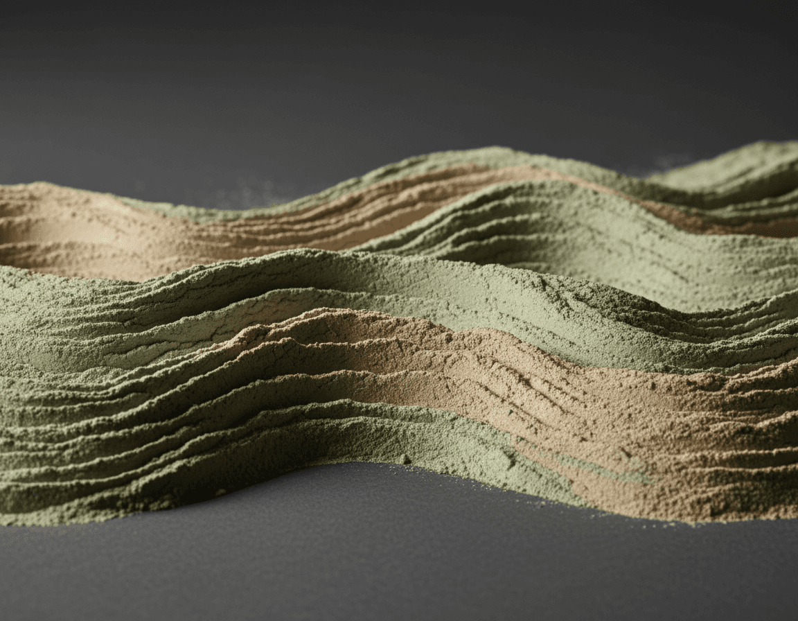 Camadas onduladas de minerais verdes e dourados
